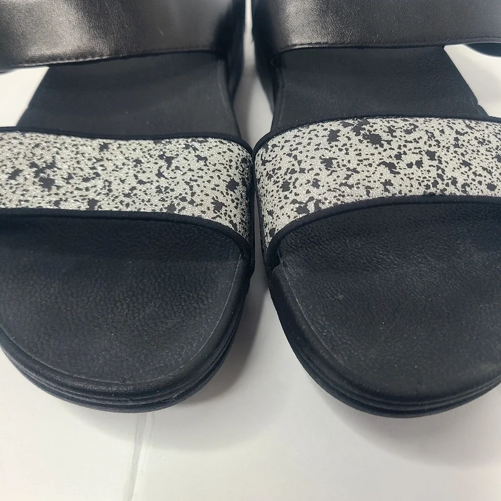 FitFlop Lulu Glitter Splash Back Strap Sandals Shoes Black Size 7